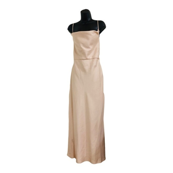 Taylor champagne light pink spaghetti strap cowlneck silk look maxi gown size 16 - Picture 2 of 13